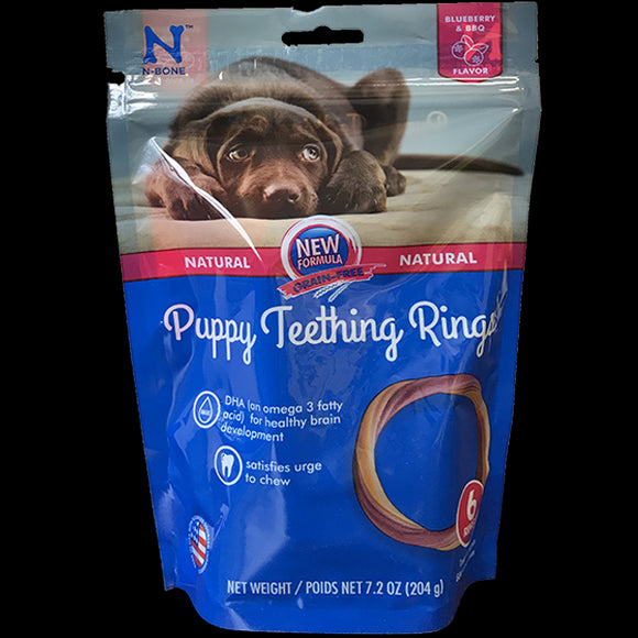 N-Bone Dental Treat Puppy Teething Rings GF Blueberry & BBQ 6pk 7.2 oz