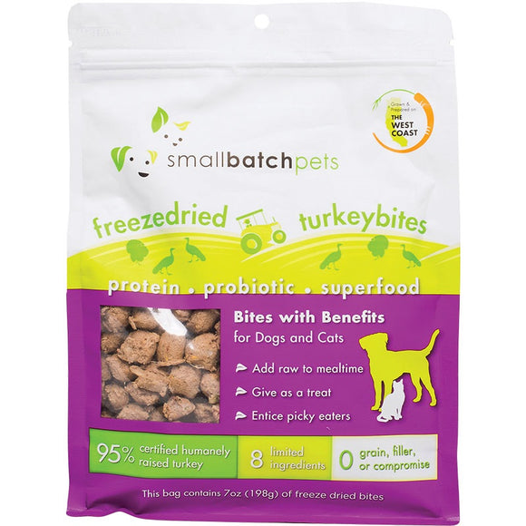 Smallbatch Pets Freeze-Dried Turkey Bites Dogs & Cats 7 oz Made in The USA Or...