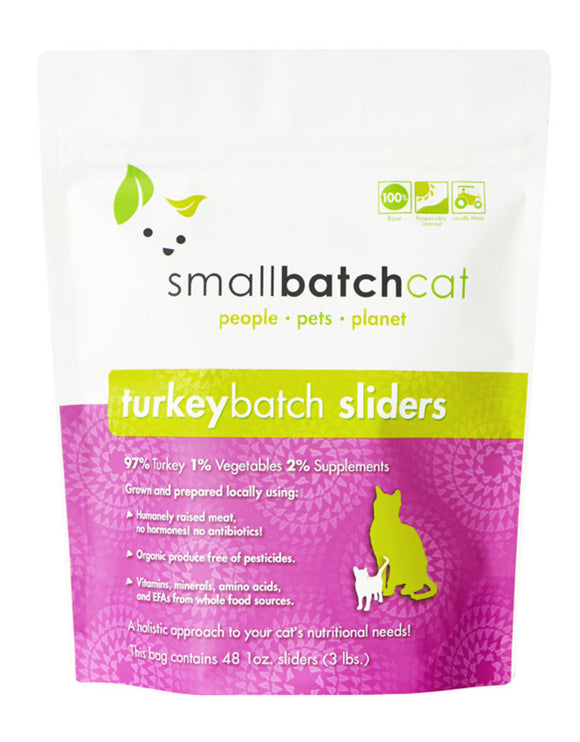 Small Batch 3lb Frozen Turkey Sliders Cat Food