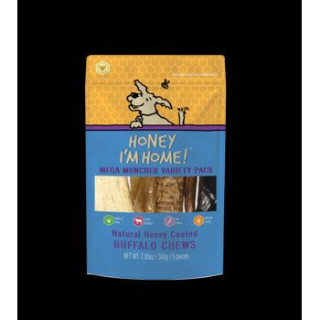 Honey I'm Home Dog Treats Mega Muncher Buffalo Variety Pack 7oz