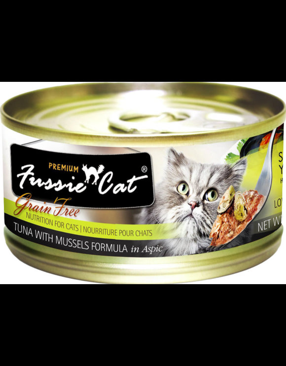 Fussie Cat 5.5 oz Grain Free Tuna Mussels Cat Food