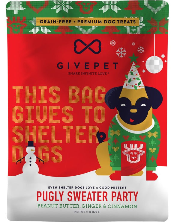 Givepet 6 oz Give D Holiday Grain Free Pugly Sweater Dog Treat