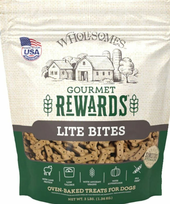 Wholesome 3 lbs Gourmet Rewards Lite Bites Dog Biscuits, Lamb