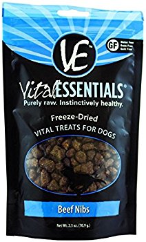 Vital Essentials Freeze-Dried Beef Nibs Grain Free Limited Ingredient Dog Treats, 2.5 Oz