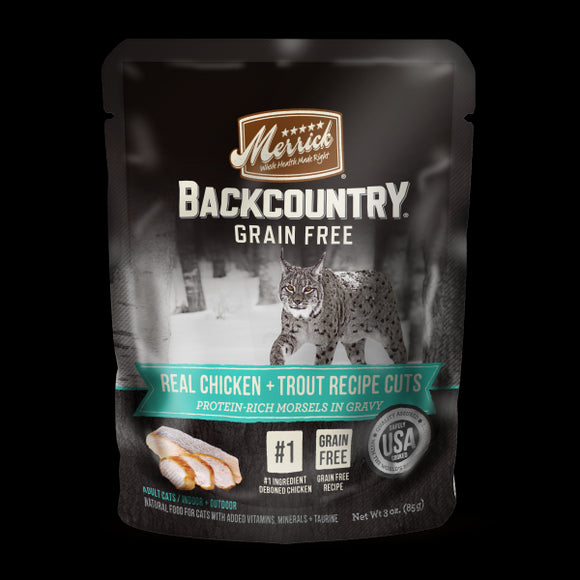 Merrick 61047126 3 oz Backcountry Grain Free Real Chicken Trout Cuts for Cats