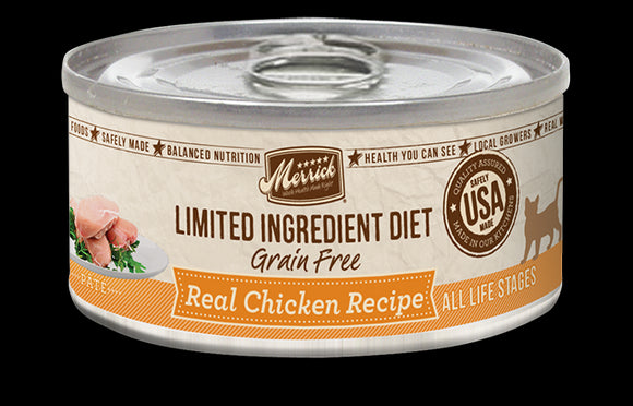 Merrick Limited Ingredient Diet Grain Free Real Chicken Recipe Pate Wet Cat Food  5 oz Cans