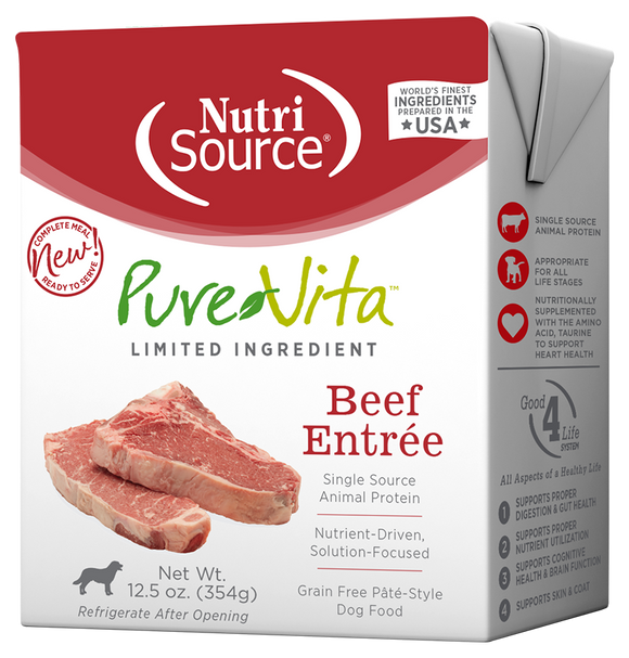 Pure Vita Wet Dog Food 12.5oz Grain Free Beef Pate
