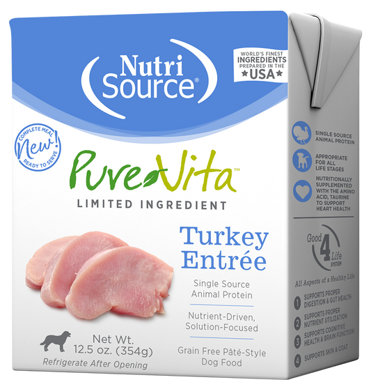 Pure Vita Wet Dog Food 12.5oz Grain Free Turkey Pate