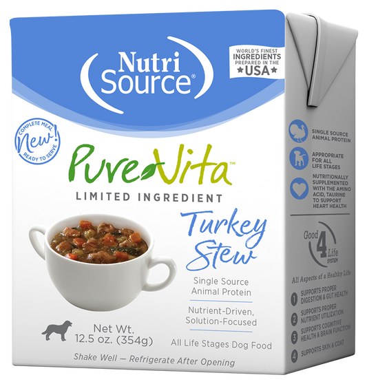 Pure Vita Wet Dog Food 12.5oz Grain Free Turkey Stew