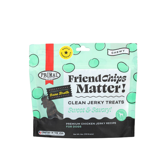 Primal Chicken Jerky Dog Treats with Broth, FriendChips Matter Natural Training Treat for Dogs, 4 oz