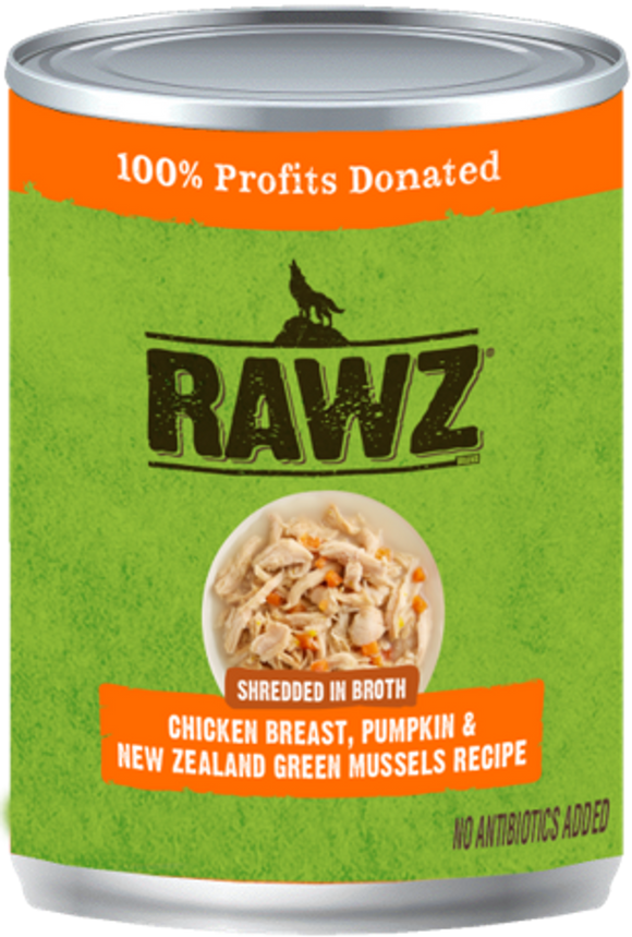 Rawz Shreddded Chicken, Pumpkin, New Zealand Green Mussel Dog Food 10oz