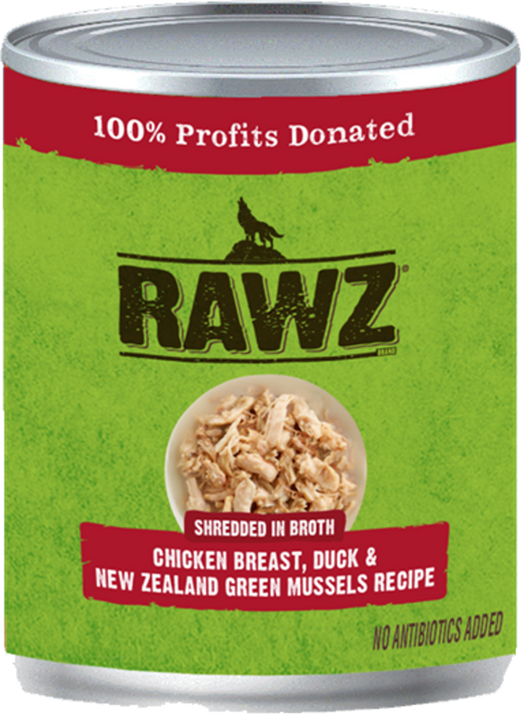 Rawz Shreddded Chicken, Duck, New Zealand Green Mussel Dog Food 10oz