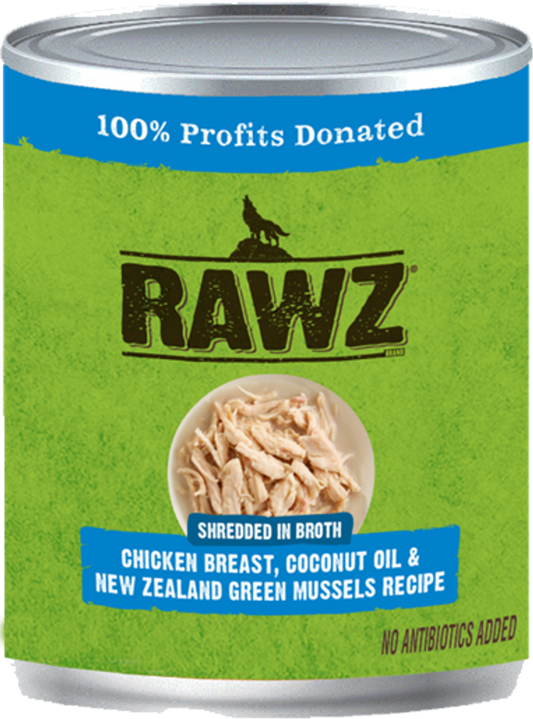 Rawz Shreddded Chicken, Coconut Oil New Zealand Green Mussel Dog Food 10oz