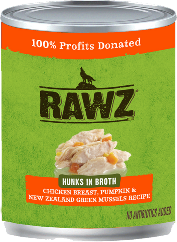Rawz Hunks in Broth Chicken, Pumpkin, New Zealand Green Mussel Dog Food 10oz