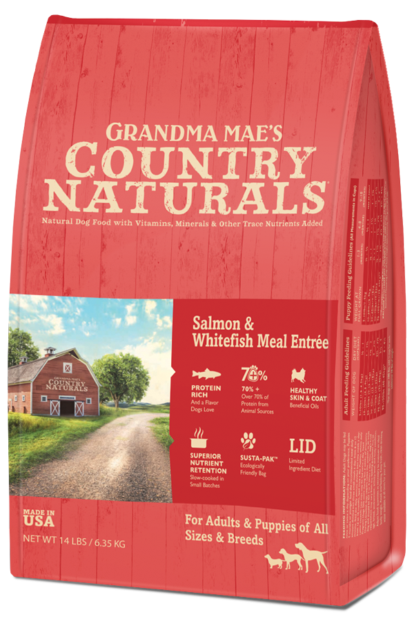 Grandma Mae's Country Naturals Dry Dog Food 9ozlb Salmon and Whitefish