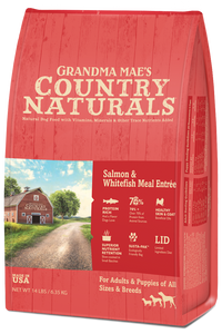 Grandma Mae's Country Naturals Dry Dog Food 9ozlb Salmon and Whitefish