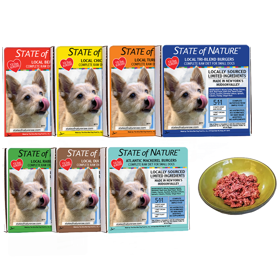 Sirius State of Nature Dog Burgers 2oz pack of 12 Triblend Turkey Chicken Beef