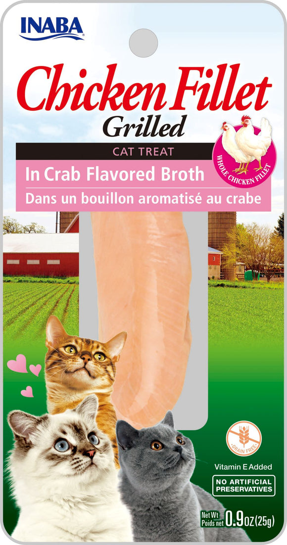 INABA Natural  Premium Hand-Cut Grilled Tuna Fillet Cat Treats/Topper/Complement with Vitamin E and Green Tea Extract  0.52 Ounces Each  Crab Broth