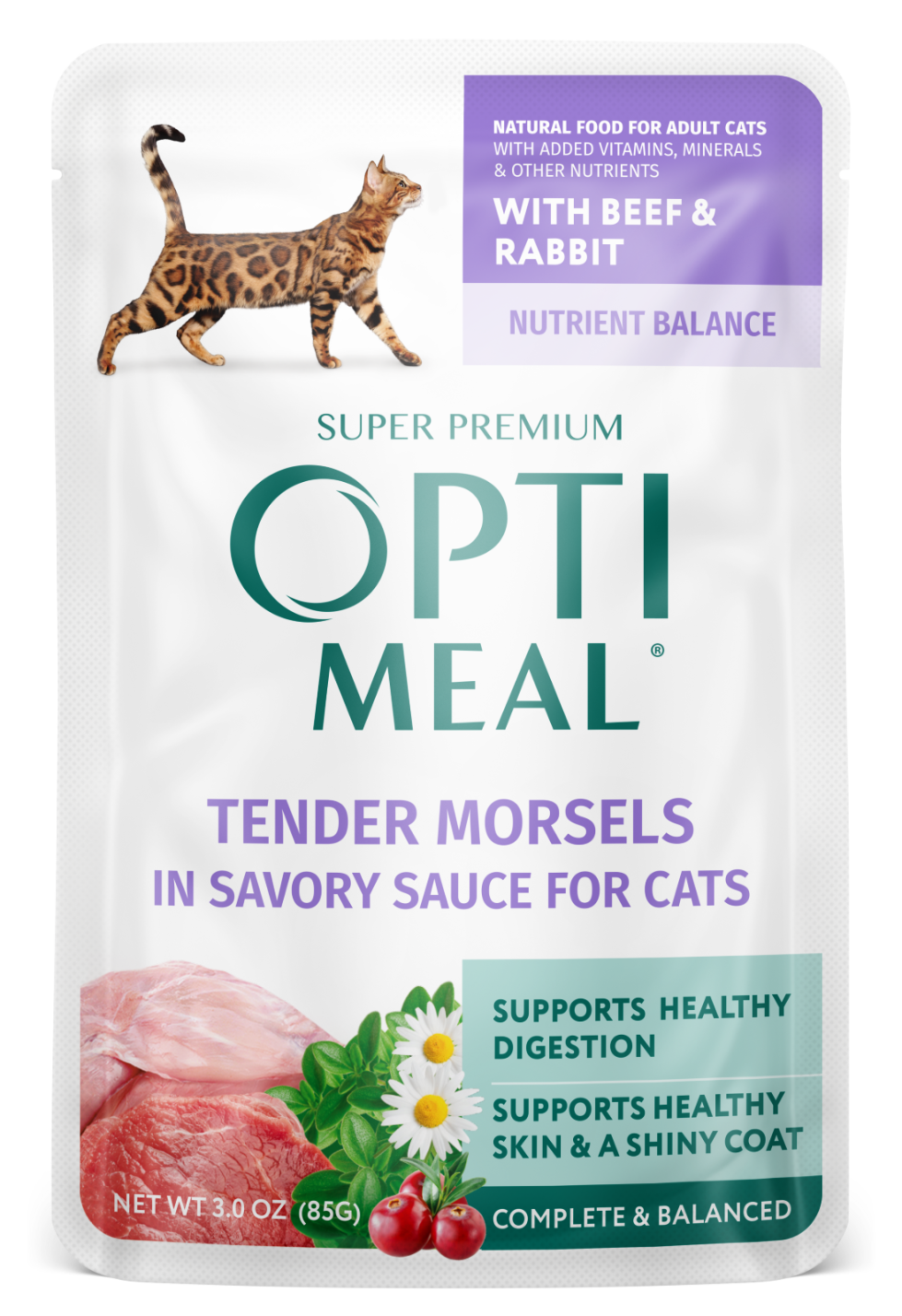 Optimeal Tender Morsels 3oz Grain Free Cat Pouch Beef Rabbit