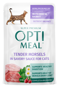 Optimeal Tender Morsels 3oz Grain Free Cat Pouch Beef Rabbit
