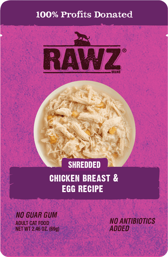 Raws Wet Cat Food 2.4oz Pouch Shreds  Chicken and Egg