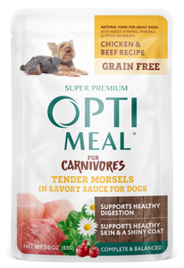 Optimeal Tender Morsels 3oz Grain Free Dog Pouch Chicken Beef