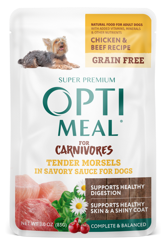 Optimeal Tender Morsels 3oz Grain Free Dog Pouch Chicken Beef