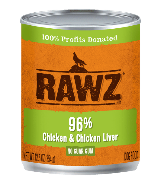 Rawz Canned Dog Food 12.5 oz Pate 96% Chicken and Liver