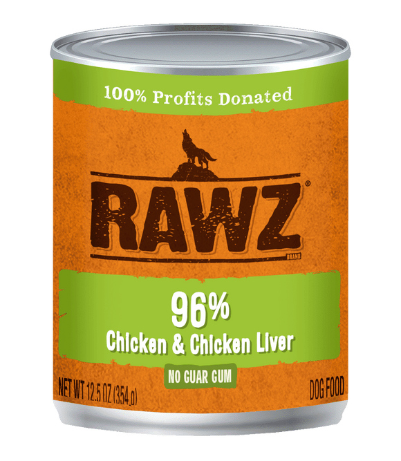 Rawz Canned Dog Food 12.5 oz Pate 96% Chicken and Liver