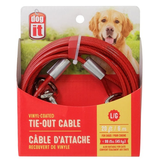 Dogit Tie-Out Cable, Lg, 20ft, Red