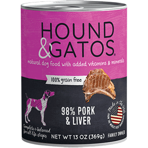 Hound & Gatos Wet Dog Food 98% Pork & Liver 13oz can