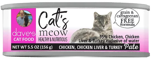 Dave's Cat's Meow Wet Cat Food 5.5oz 95% Chicken and Turkey