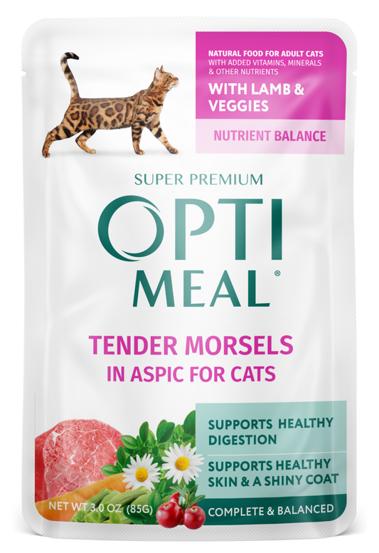 Optimeal Tender Morsels 3oz Grain Free Cat Pouch Lamb Veggies