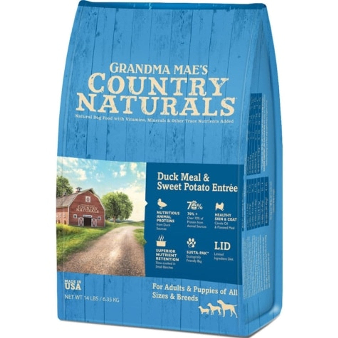 Grandma Mae’s Country Naturals Duck Meal/Sweet Potato Limited Ingred Dog Food14#