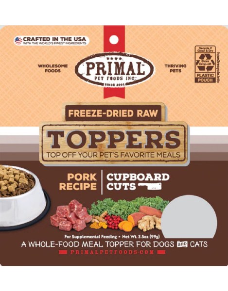 Primal Cupboard Cuts Freeze Dried Raw Dog Food Topper Pork, 3.5 oz - Dog & Cat Food Topper and Meal Mixer