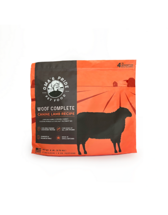 Oma's Pride Raw Frozen Dog Food | Woof Complete Patties Lamb Recipe 6 lb