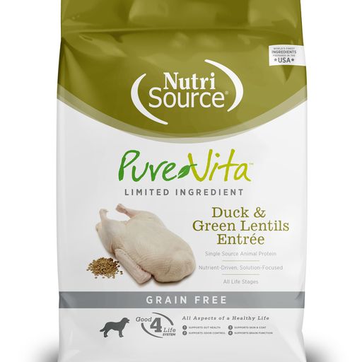 Pure Vita Grain-Free Duck & Green Lentils Entree Dry Dog Food 25 Lb