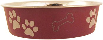 Loving Pet Products Pawprints and Bones Bella Bowl Dog Bow  Small  Red