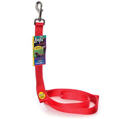 Loops 2 Double Handle 1 Nylon Dog Leash 6'-Red"
