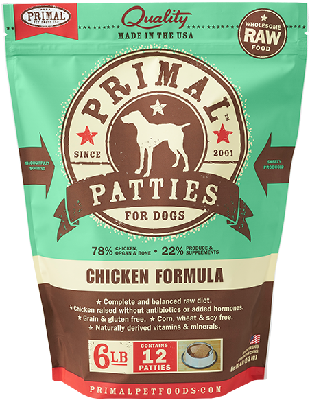 Primal Frozen Raw Chicken Patty Dog Food 6 lb