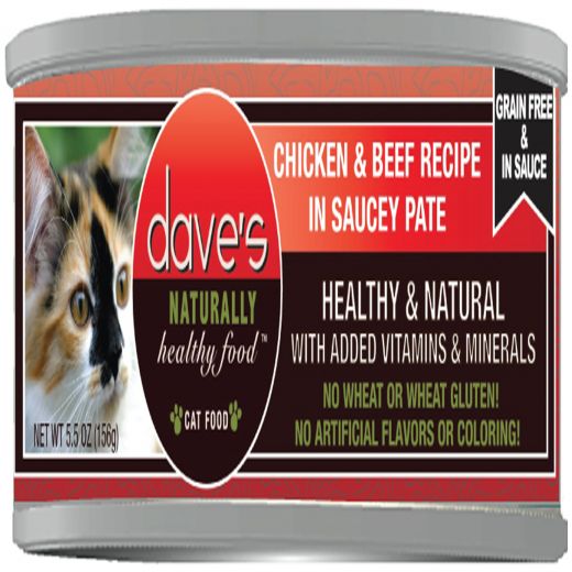 Dave Cat Grain Free Saucey Chicken N Beef 5.5 Oz
