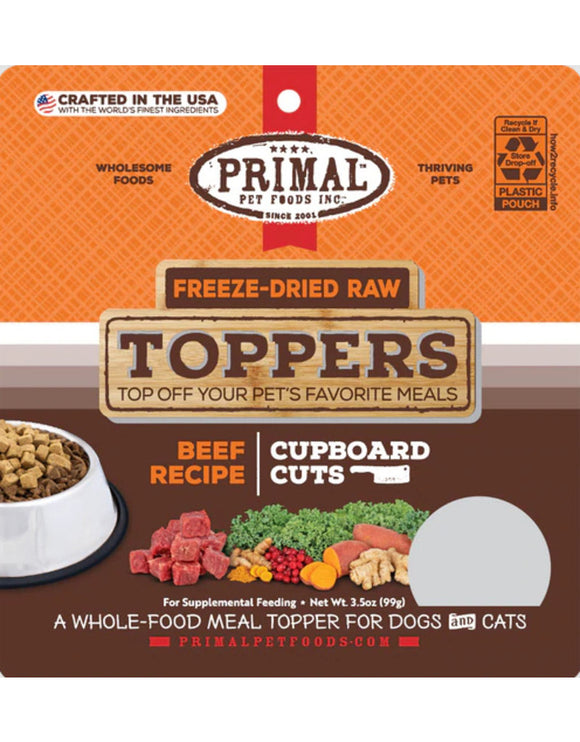 Primal Cupboard Cuts Freeze Dried Raw Dog Food Topper Beef, 3.5 oz - Dog & Cat Food Topper and Meal Mixer