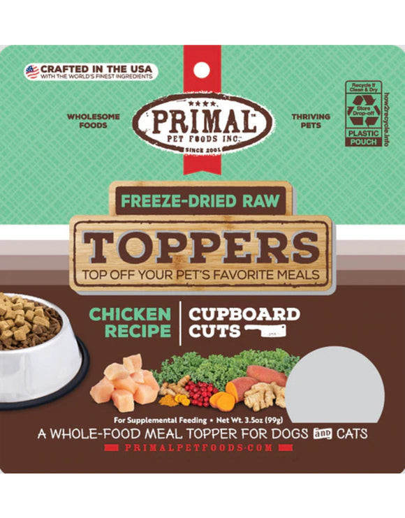 Primal Cupboard Cuts Freeze Dried Raw Dog Food Topper Chicken, 3.5 oz Grain Free Meal Mixer for Dogs & Cat Food Topper