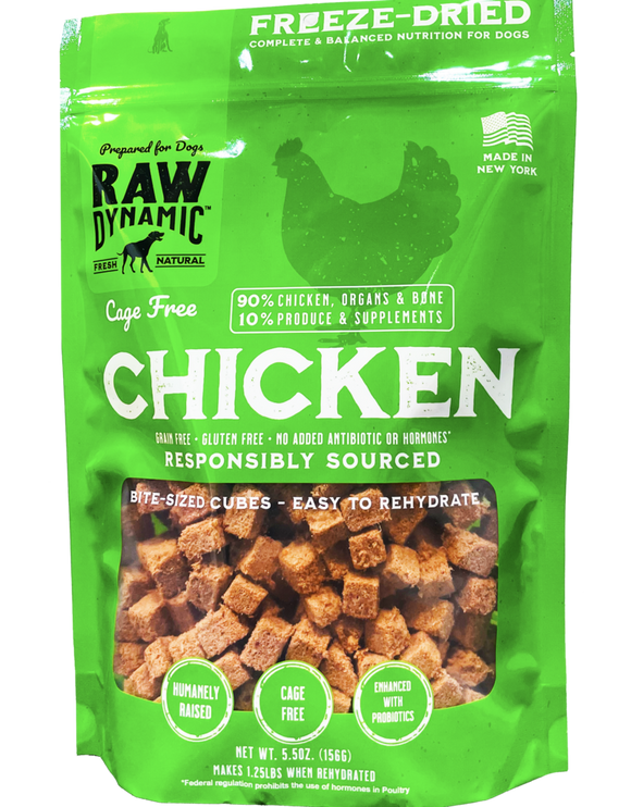 Raw Dynamic Freeze Dried Dog Food Cage Free Chicken Cubes 5.5 oz