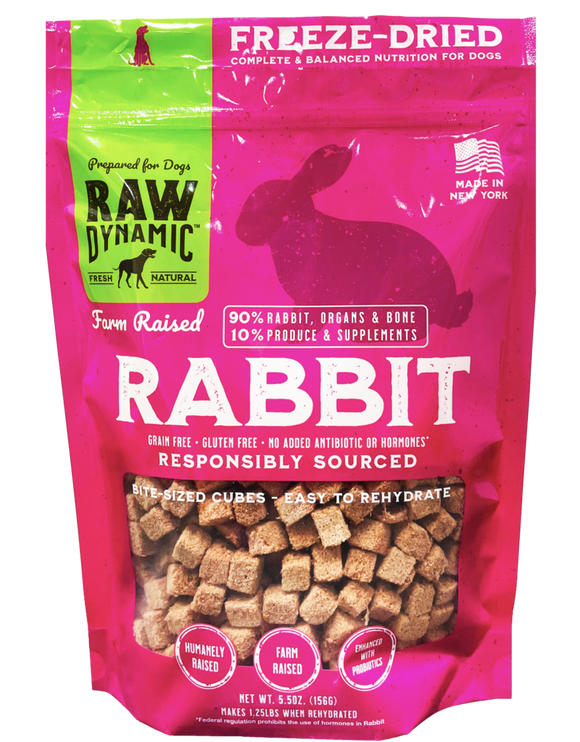 Raw Dynamic Freeze Dried Dog Food Farm Raised Rabbit Cubes 14 oz