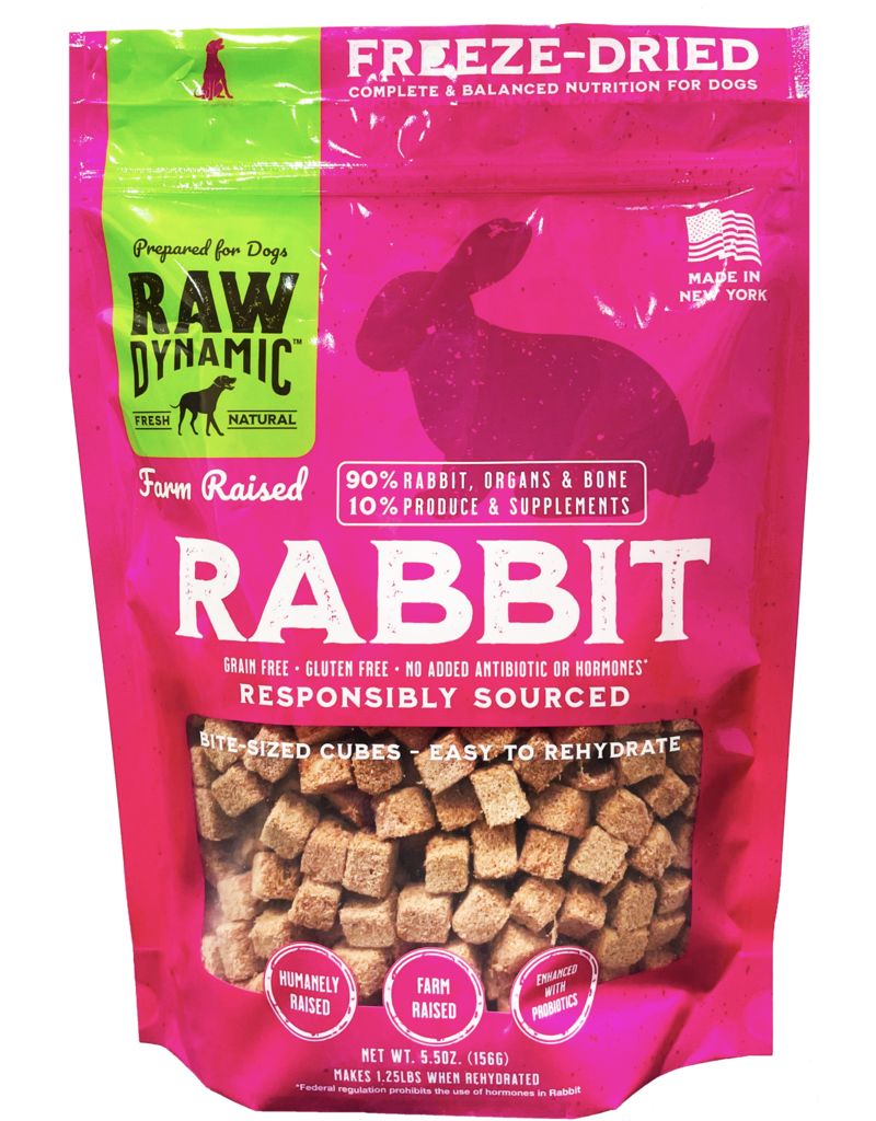 Raw Dynamic Freeze Dried Dog Food Farm Raised Rabbit Cubes 5.5 oz