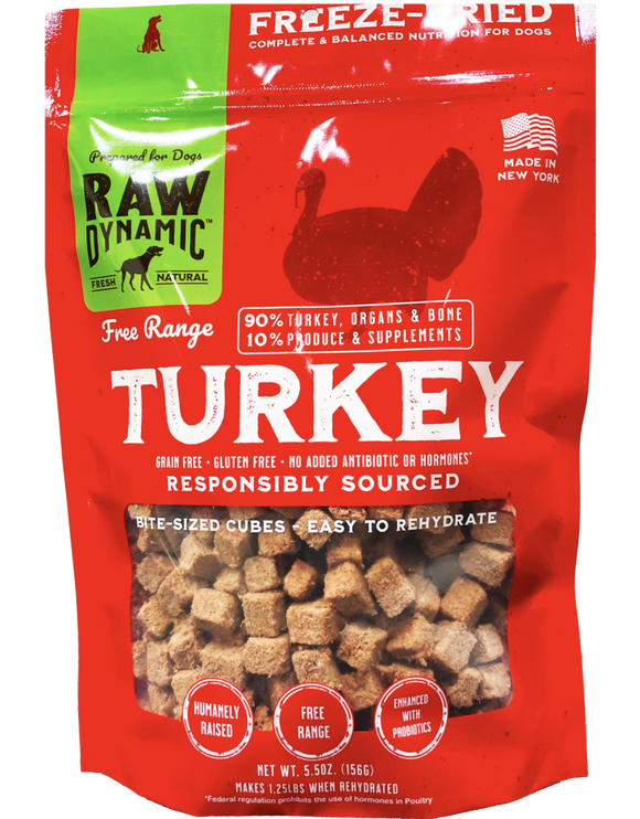 Raw Dynamic Freeze Dried Dog Food Free Range Turkey Cubes 14 oz