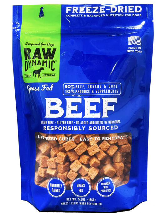 Raw Dynamic Freeze Dried Dog Food Grass Fed Beef Cubes 5.5 oz