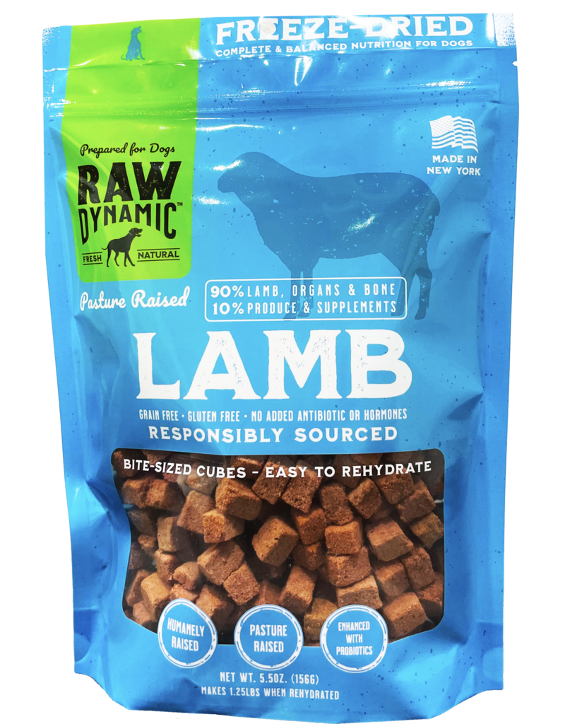 Raw Dynamic Freeze Dried Dog Food Pasture Raised Lamb Cubes 5.5 oz
