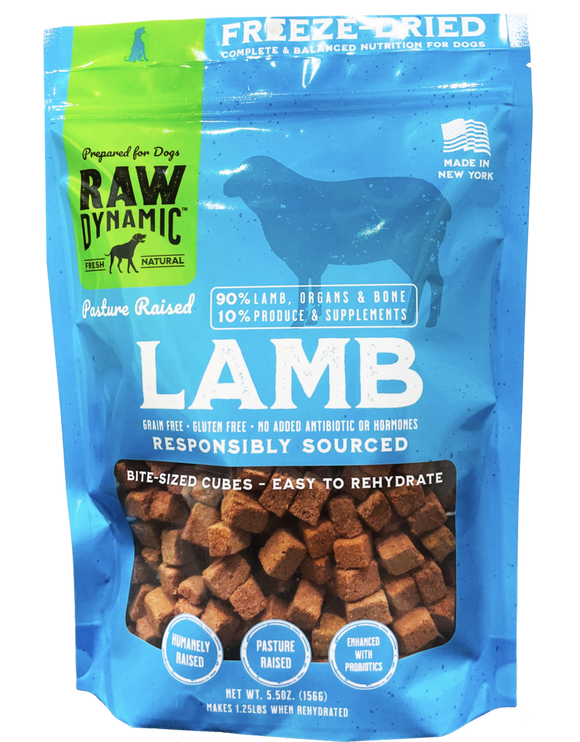 Raw Dynamic Freeze Dried Dog Food Pasture Raised Lamb Cubes 5.5 oz